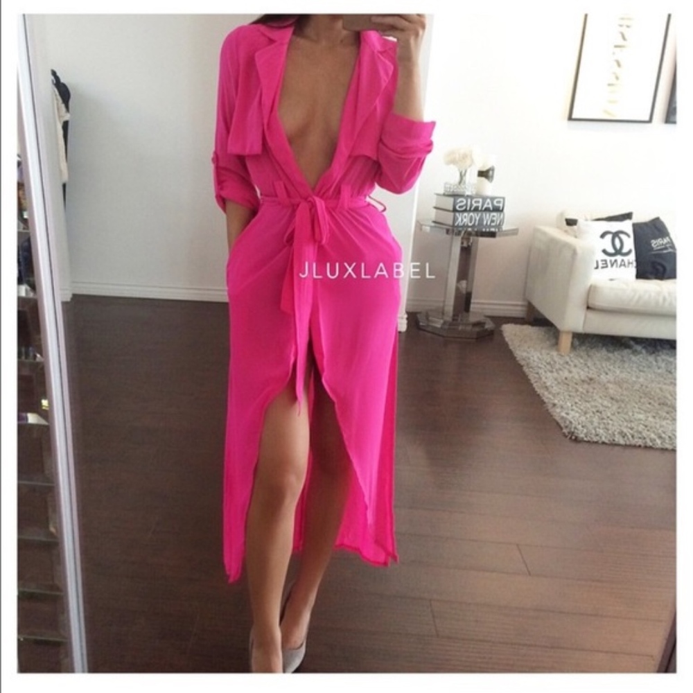 Hot Pink Trench Duster Dress